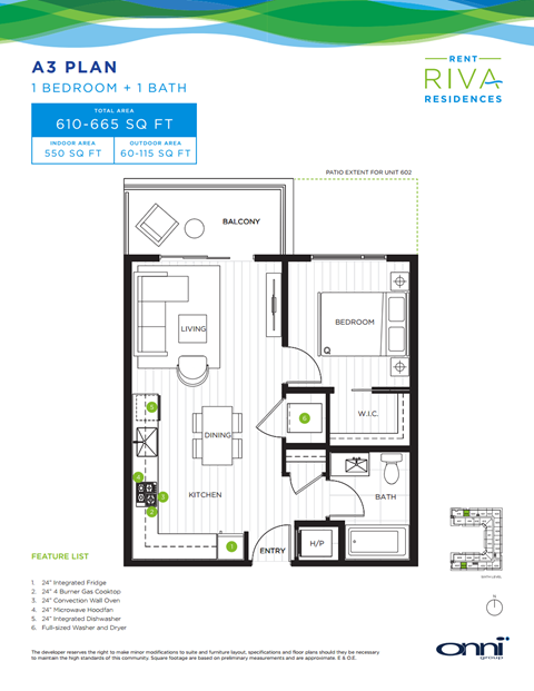 Floor plan for 1 bed, 1 bath, 550 sqft